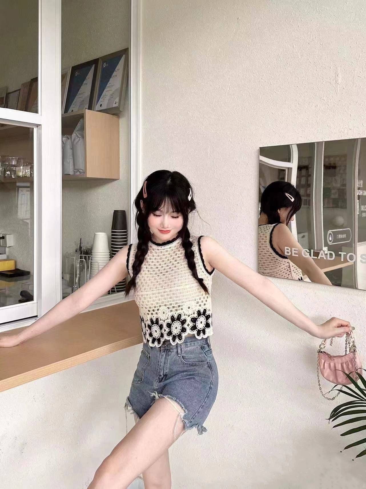 Floral Crochet Knit Tank Top