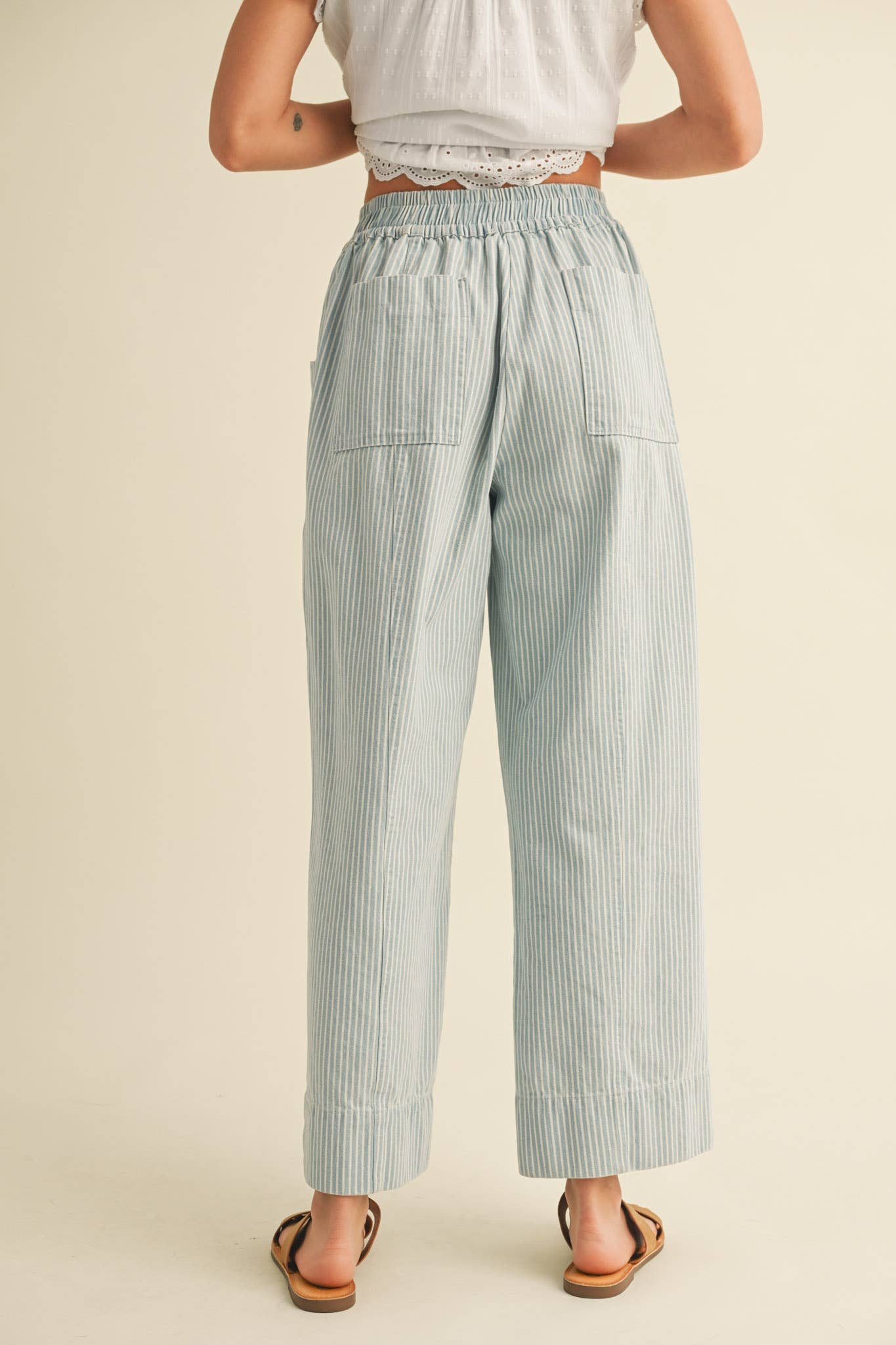 Cropped Pant- Striped Wide Leg