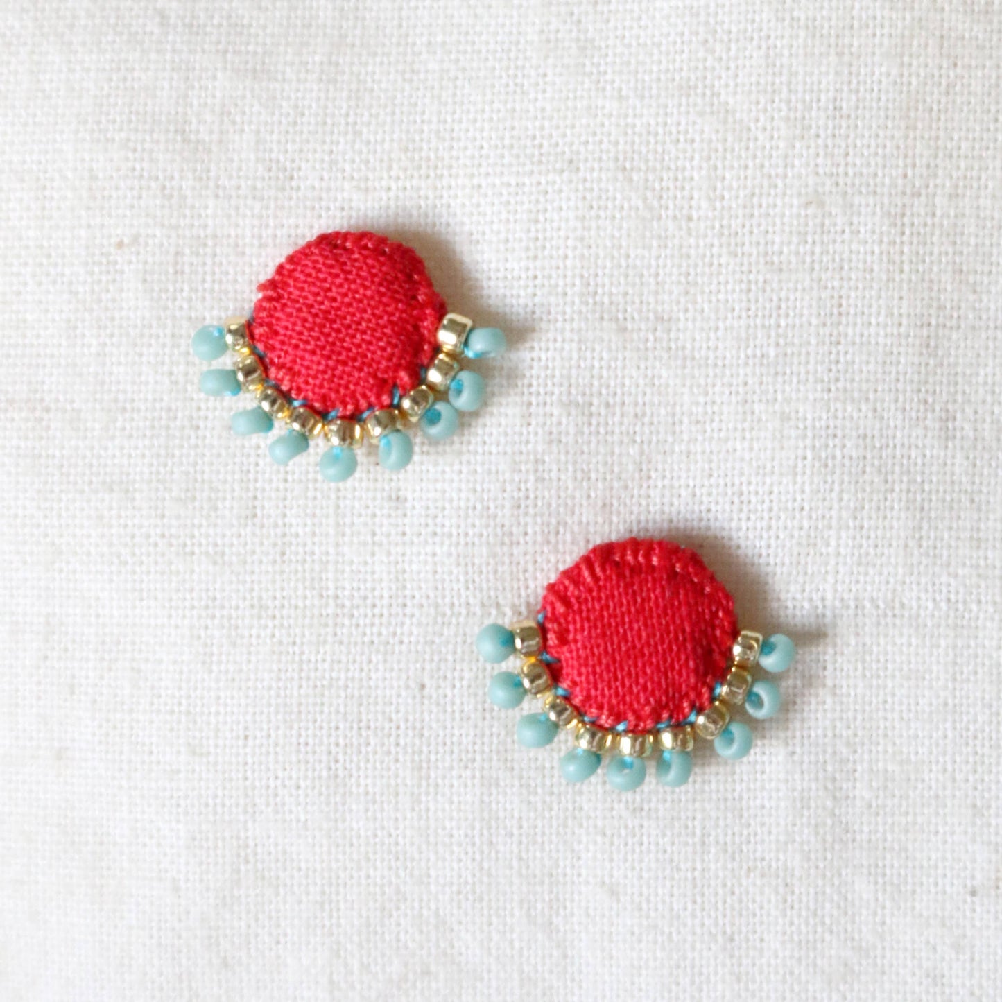 Colorful Textile Ray Stud Earrings with Beads