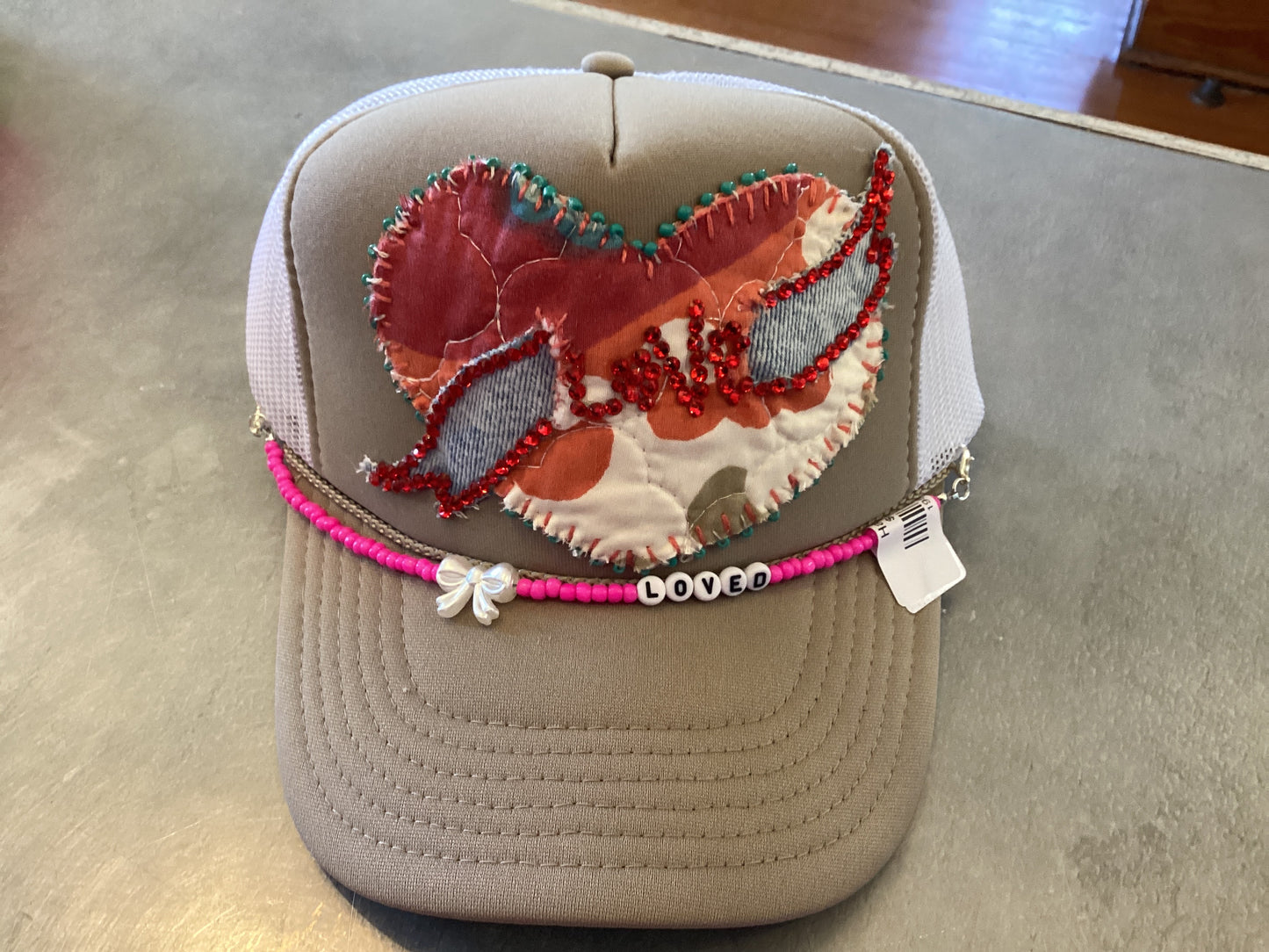 Trucker Hat- Up-cycled Quilt Heart