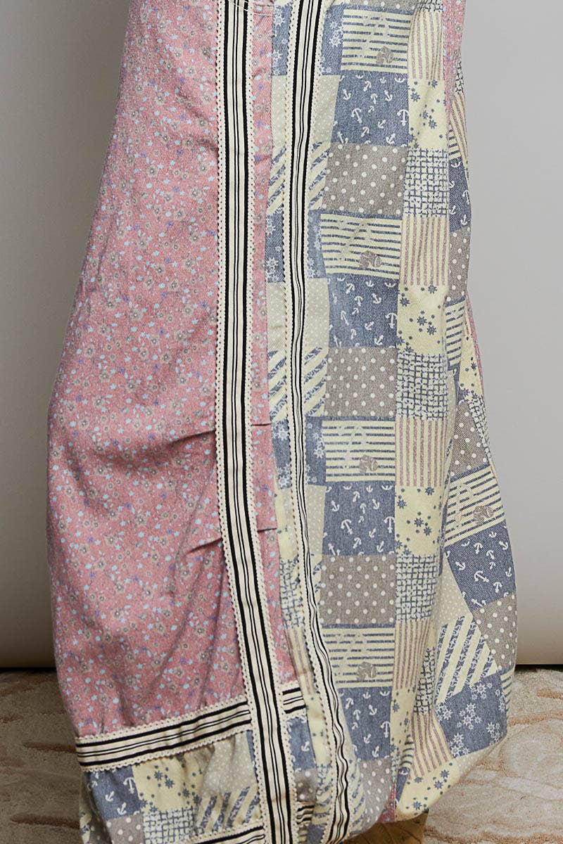 Pants - Printed Woven Contrast Band Trim Jogger