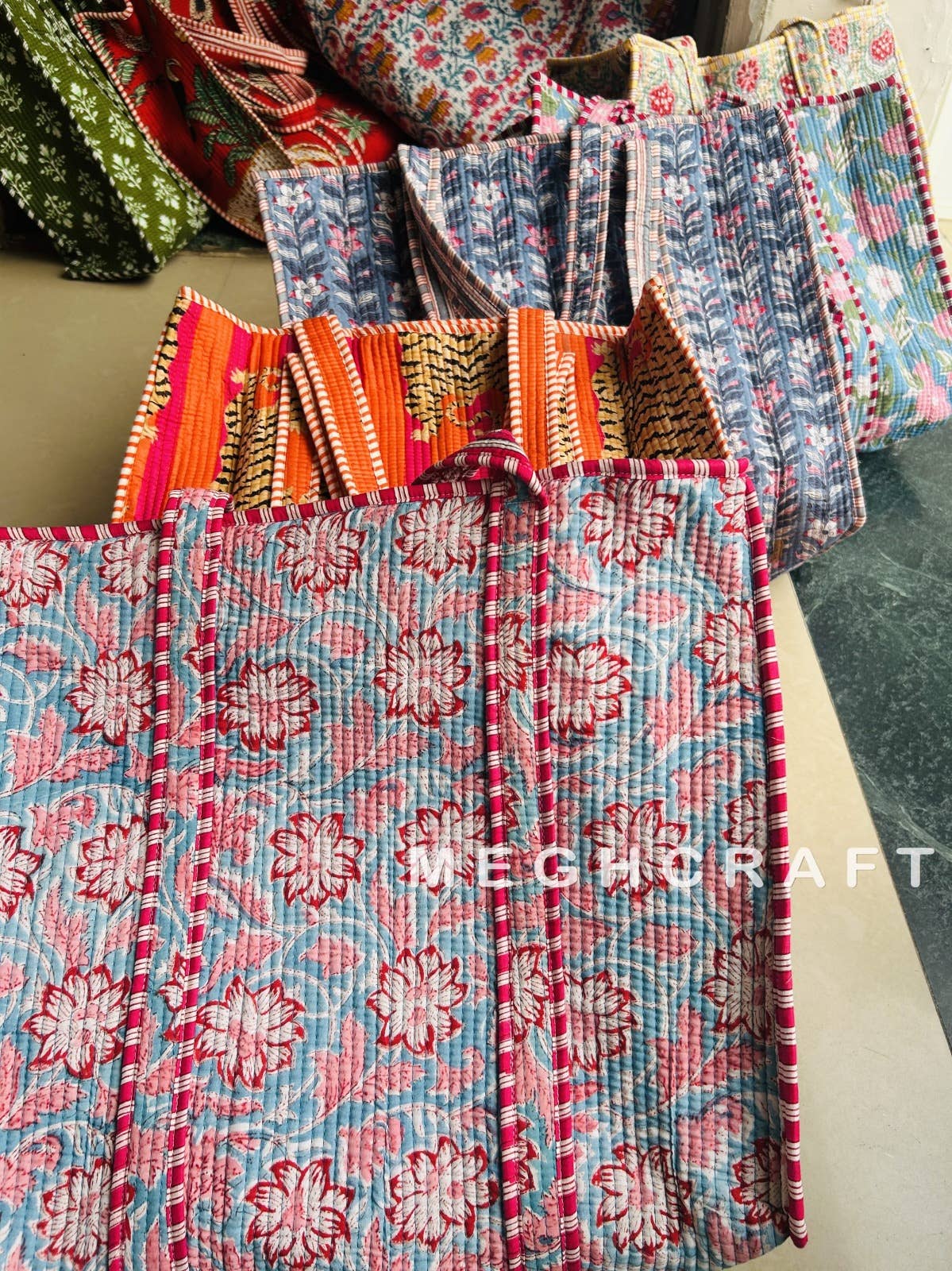 Tote Bag- Handmade Indian Cotton Quilted