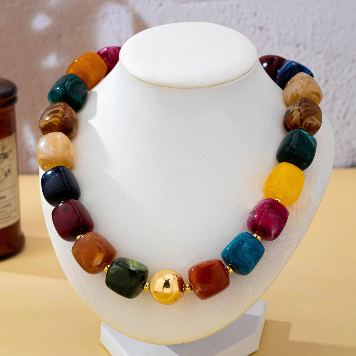 Necklace - Multicolor Marbled Resin Bead
