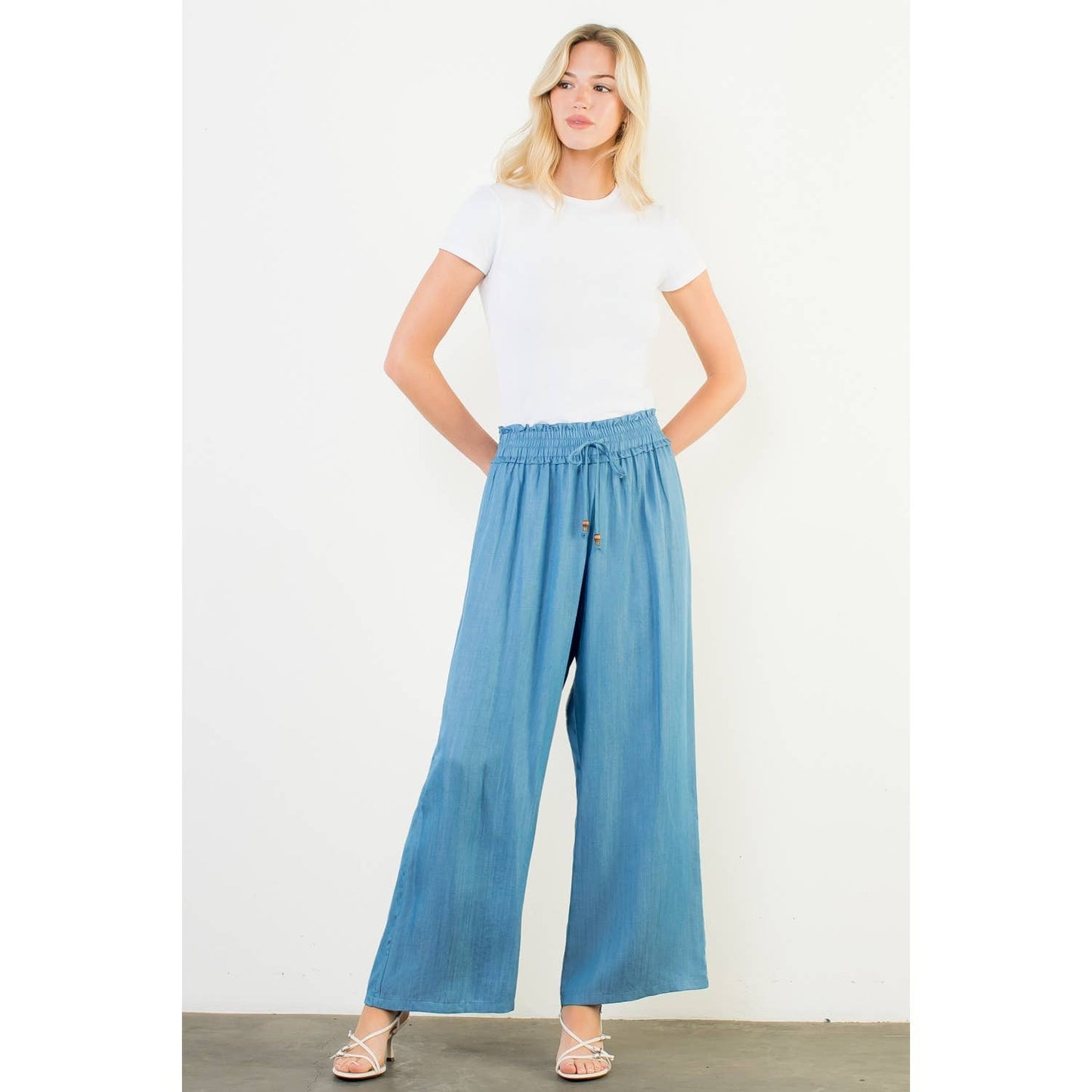 Pants - Elastic Waist Drawstring Chambray
