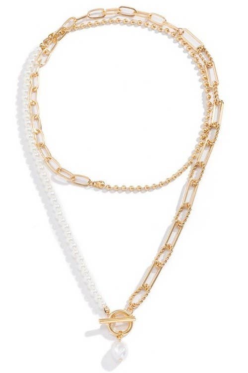 Necklace - PEARL MIX DOUBLE LAYER TOGGLE