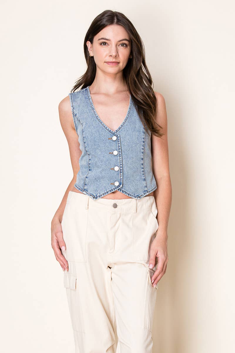 Washed Denim Fitted Vest