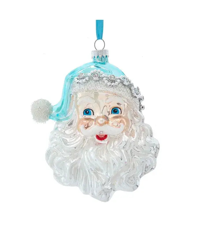 Ornament-BLUE/SILVER GLASS SANTA