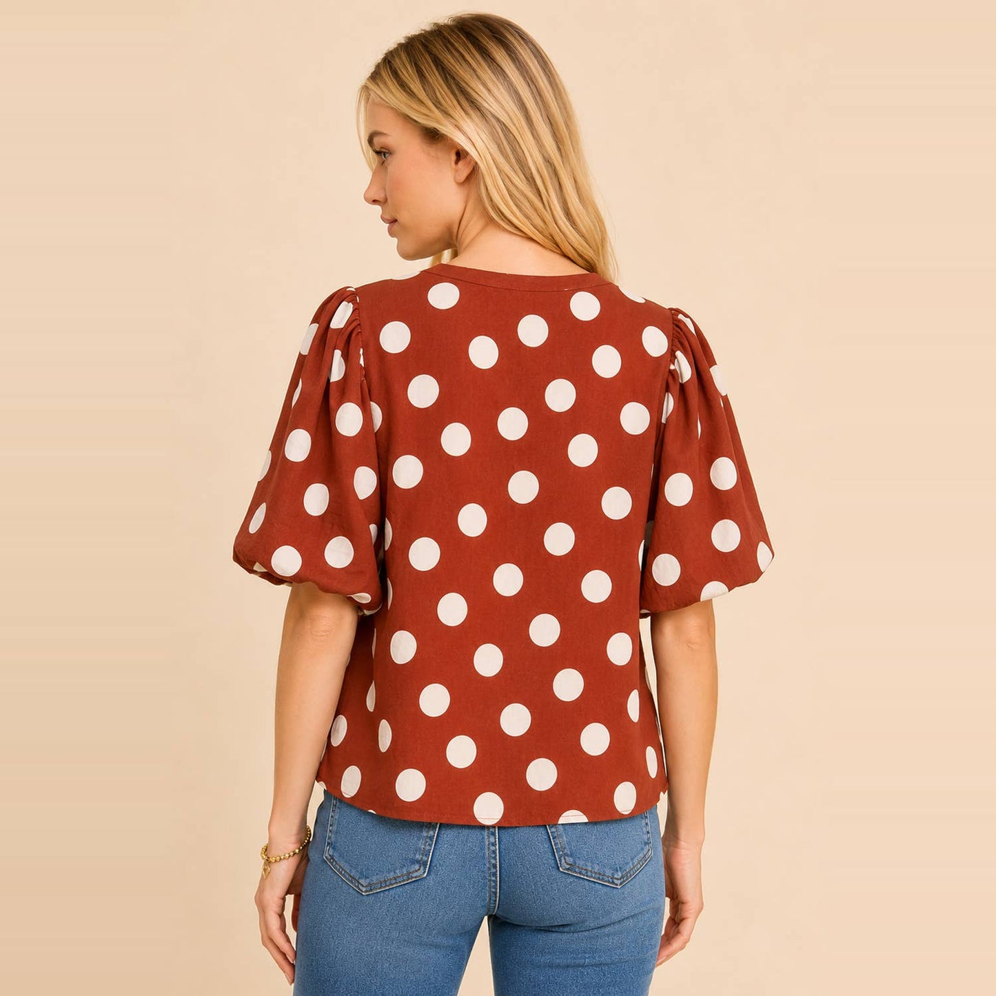 Top- Classic Polka Dot Puff Sleeve