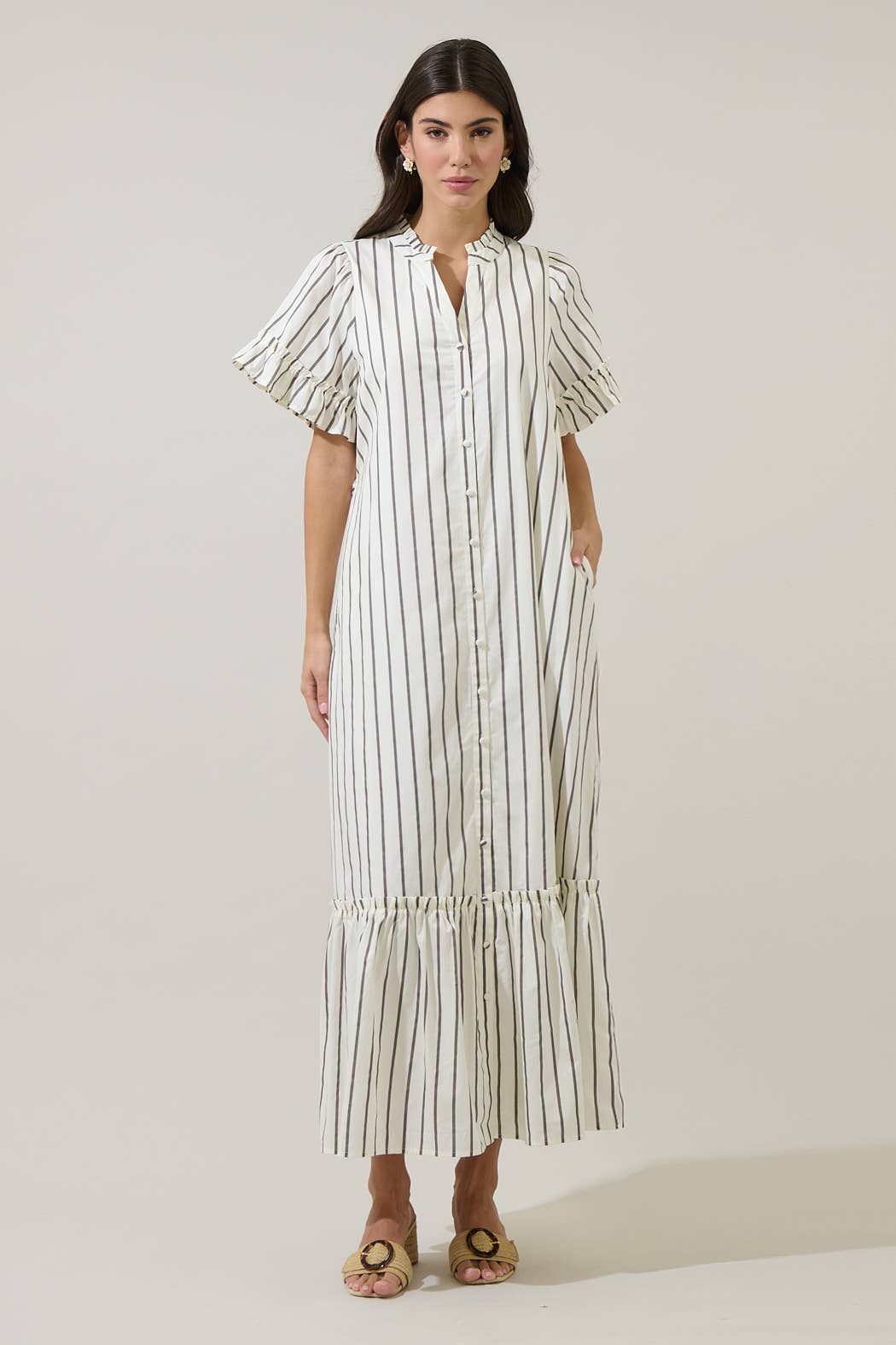 Dress - Kamara Striped Alna Button Up Midi