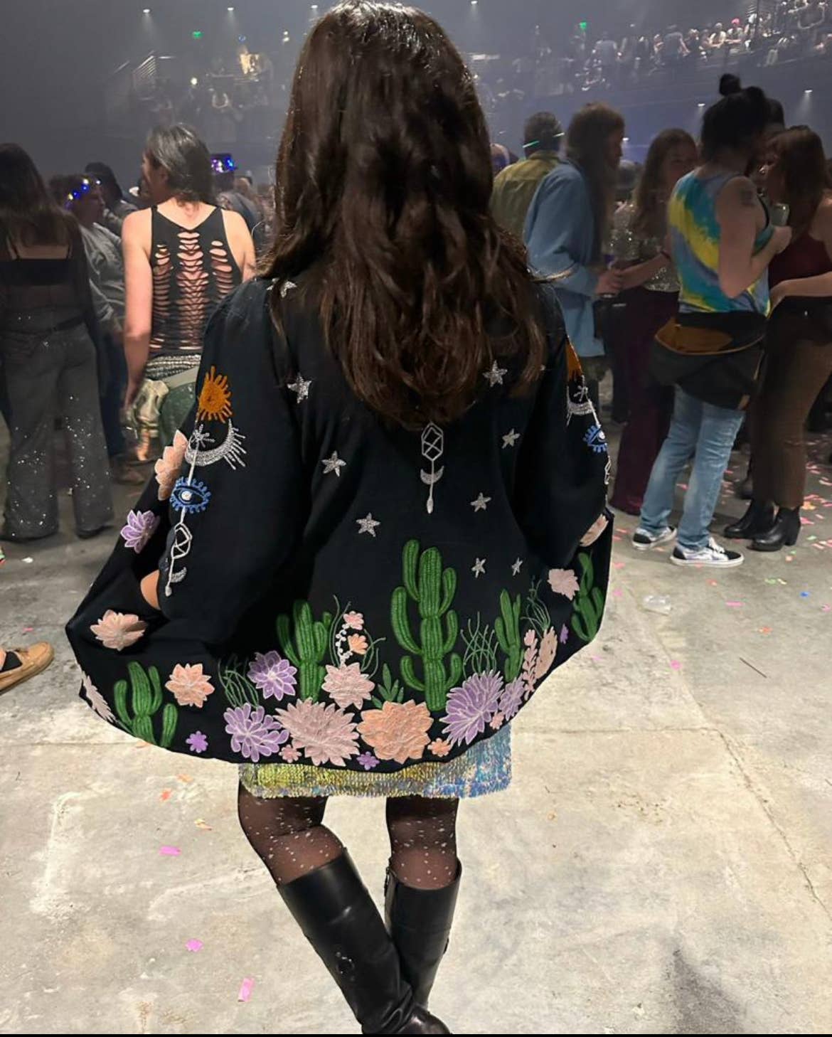 Embroidered Cactus Bohemian Night Sky w/ Evil Eye Jacket blk