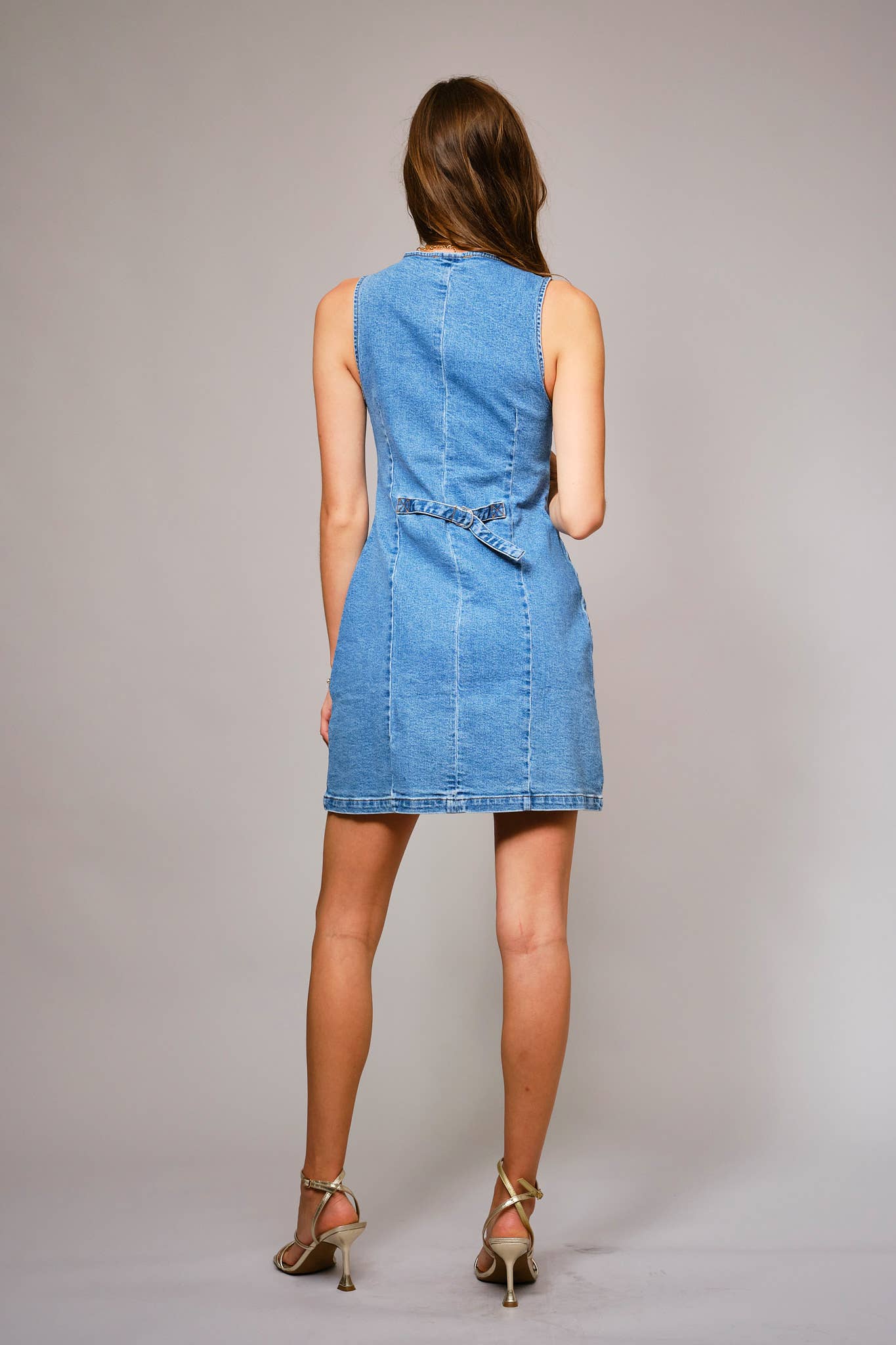 Dress- V-Neck Button Up Sleeveless Denim