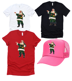 T-Shirt- Designer Santa Champagne Bottle Santa Veu