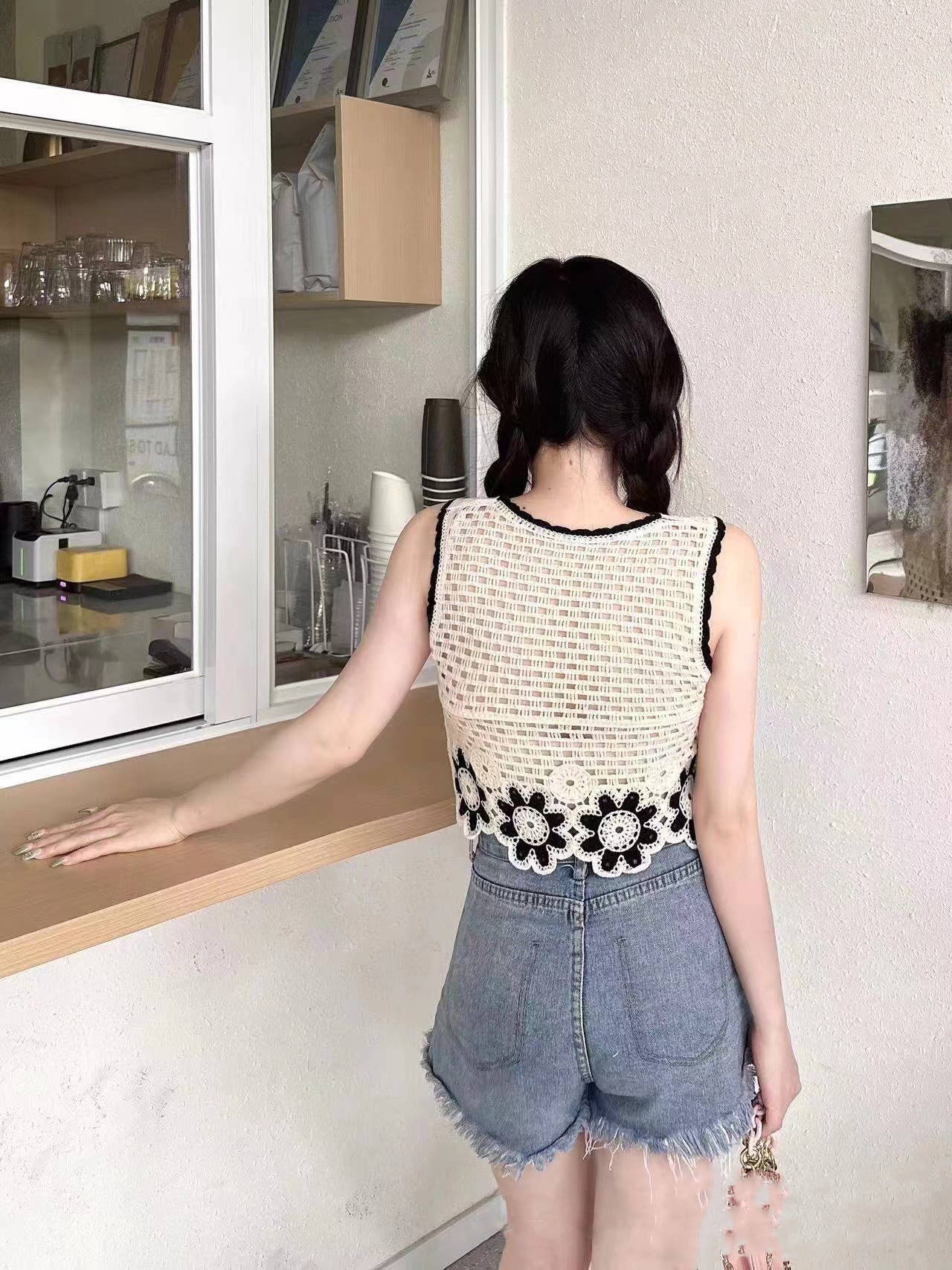 Floral Crochet Knit Tank Top