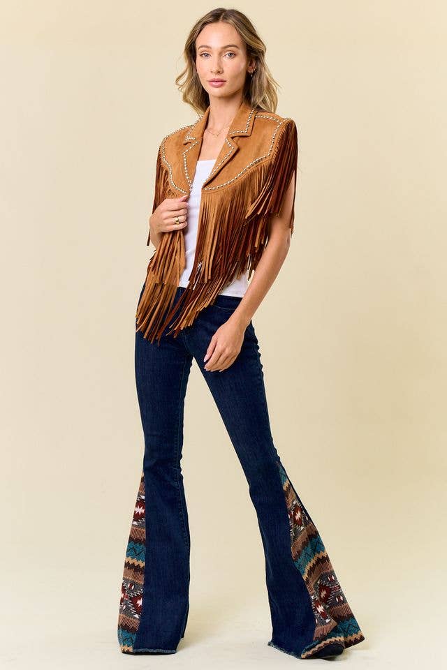 Shrug- Camel Fringe Studded