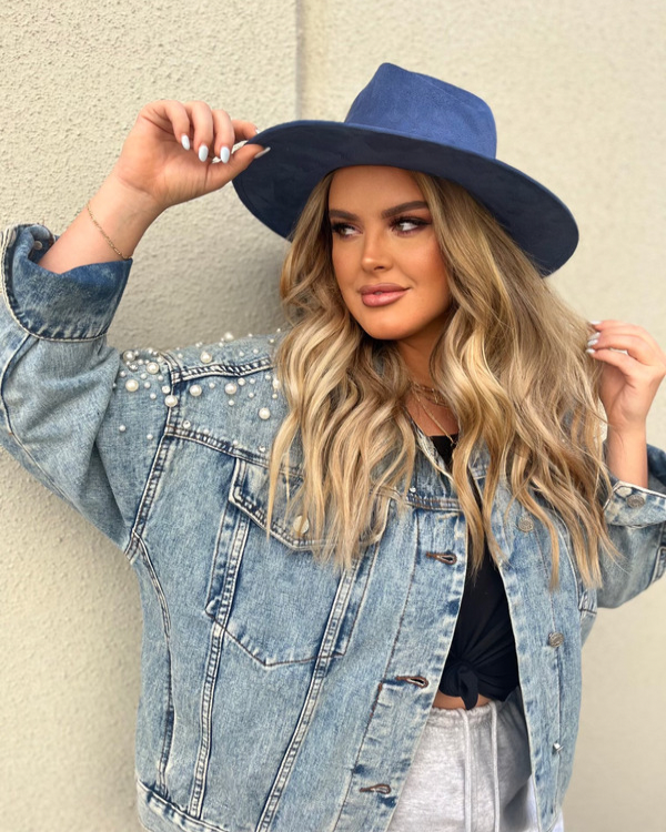 Oversized Pearl and Rhinestone Denim Jacket