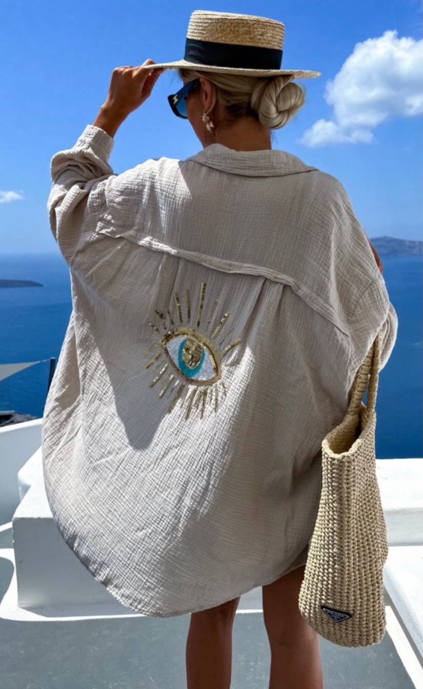 Shirt- Italian Beige Evil Eye