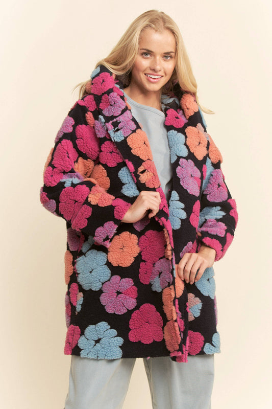 Coat- Chunky Flower Embroidered Hoodie