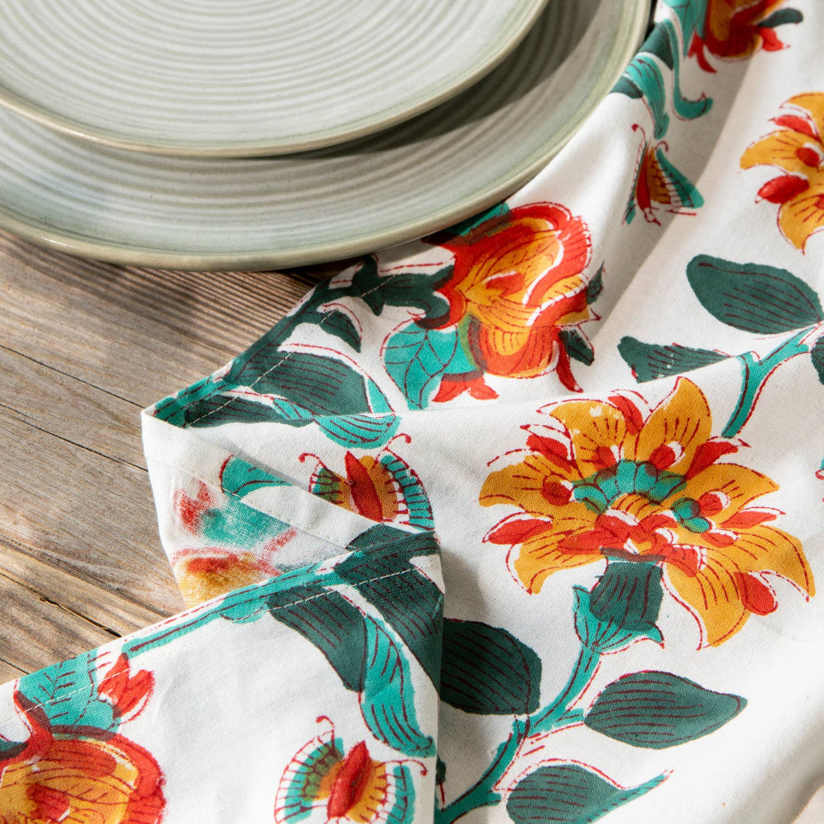 Tea Towel- Heirloom Marigold Block Print