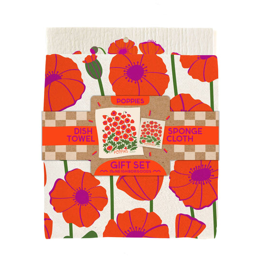 Tea Towel + Sponge Cloth Set - Poppy