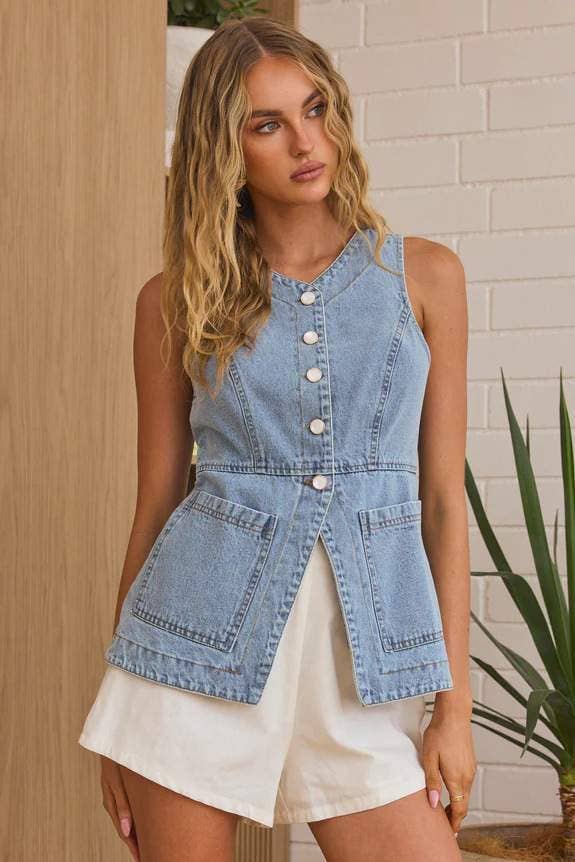 Vest-Denim with Pearl Snap Buttons