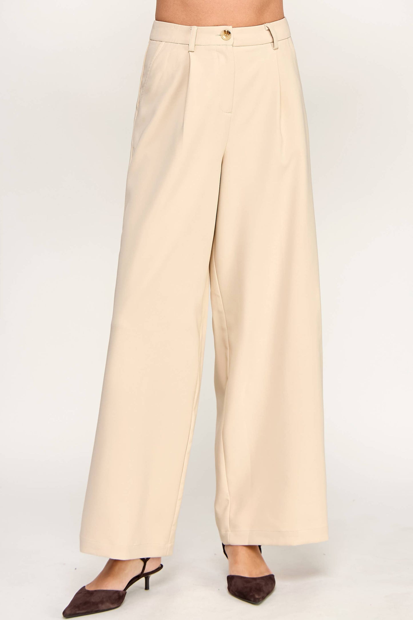 TAILORED WIDE LEG TROUSERS-TAUPE