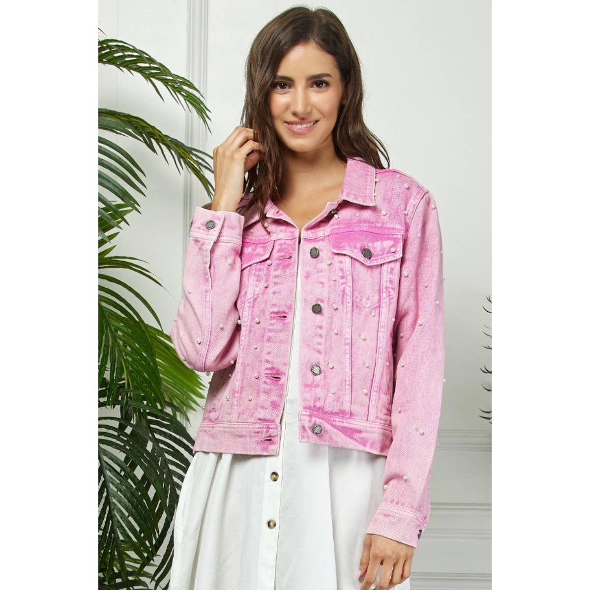 Denim Jacket- All Over Pearl Cropped