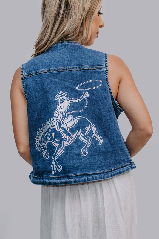 Gold Foil Bronco Denim Vest