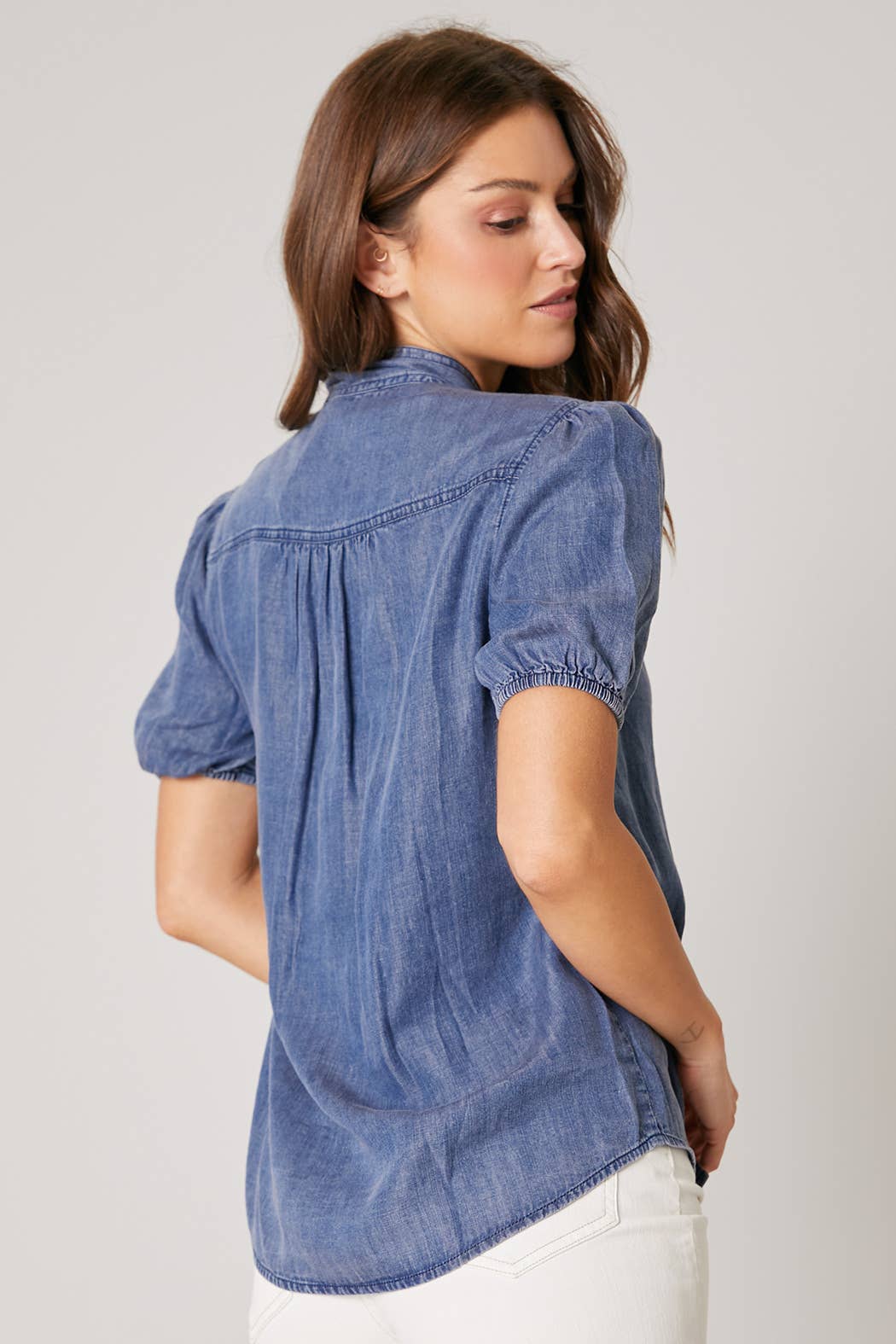 Top - Georgina Chambray Button Front Bow