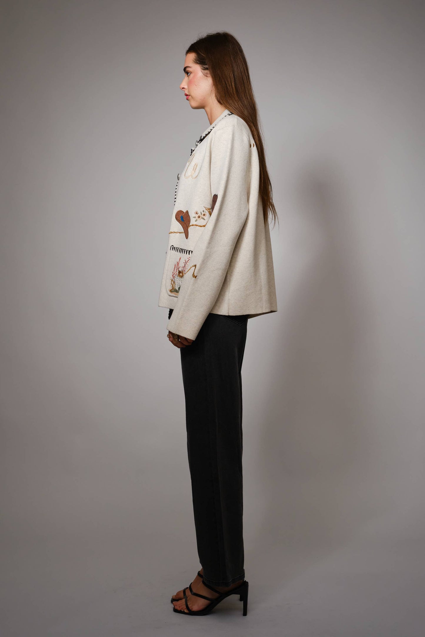 Sweater Jacket- Motif Wool Blend