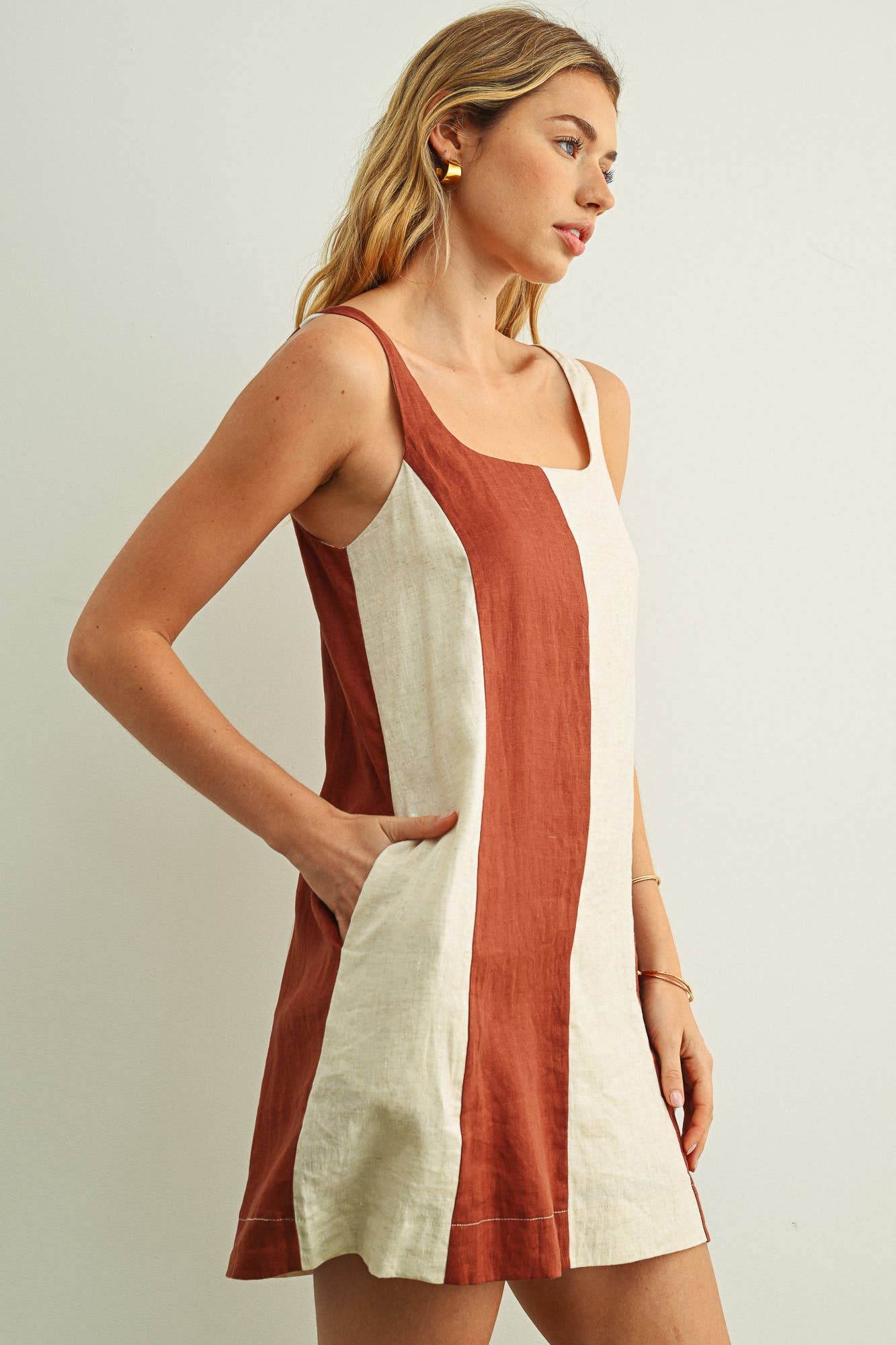 Dress- Color Block Linen Mini
