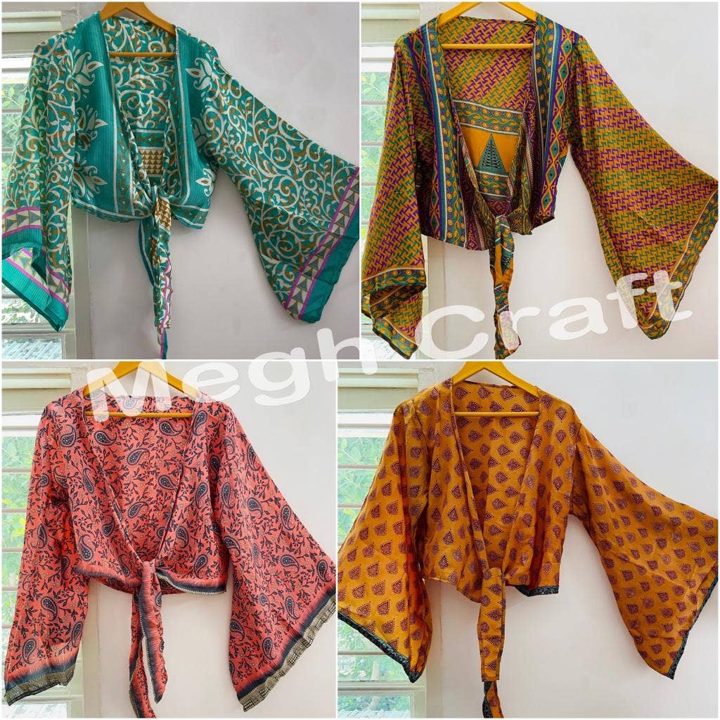 Upcycled Silk Tie Top—Flutter Recycled vintage Silk Sari Top