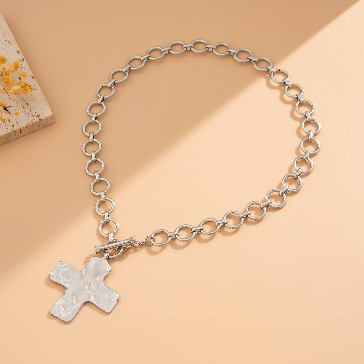 Necklace - NOTABLE HAMMERED CROSS FRONT TOGGLE