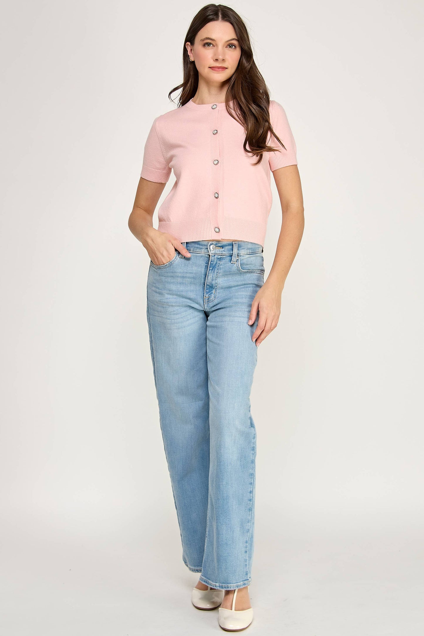 Cardigan- Pink Short Sleeve