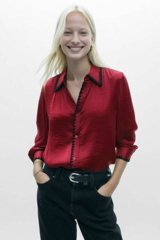 Blouse- Blanket Stitch Button-Up