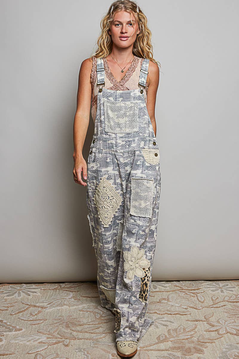 Overall - Crochet Contrast Patch Detail Chest Pocket Woven