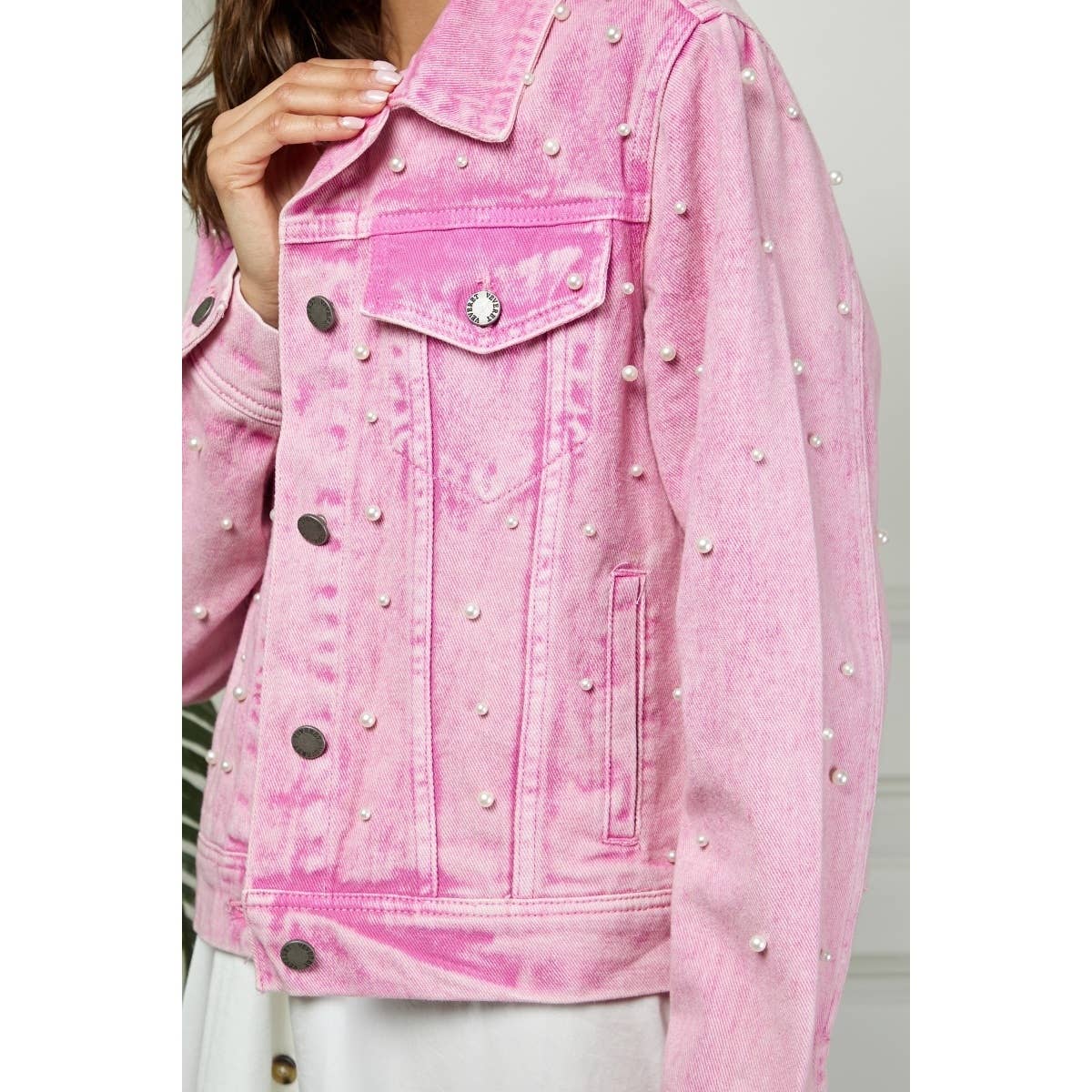 Denim Jacket- All Over Pearl Cropped