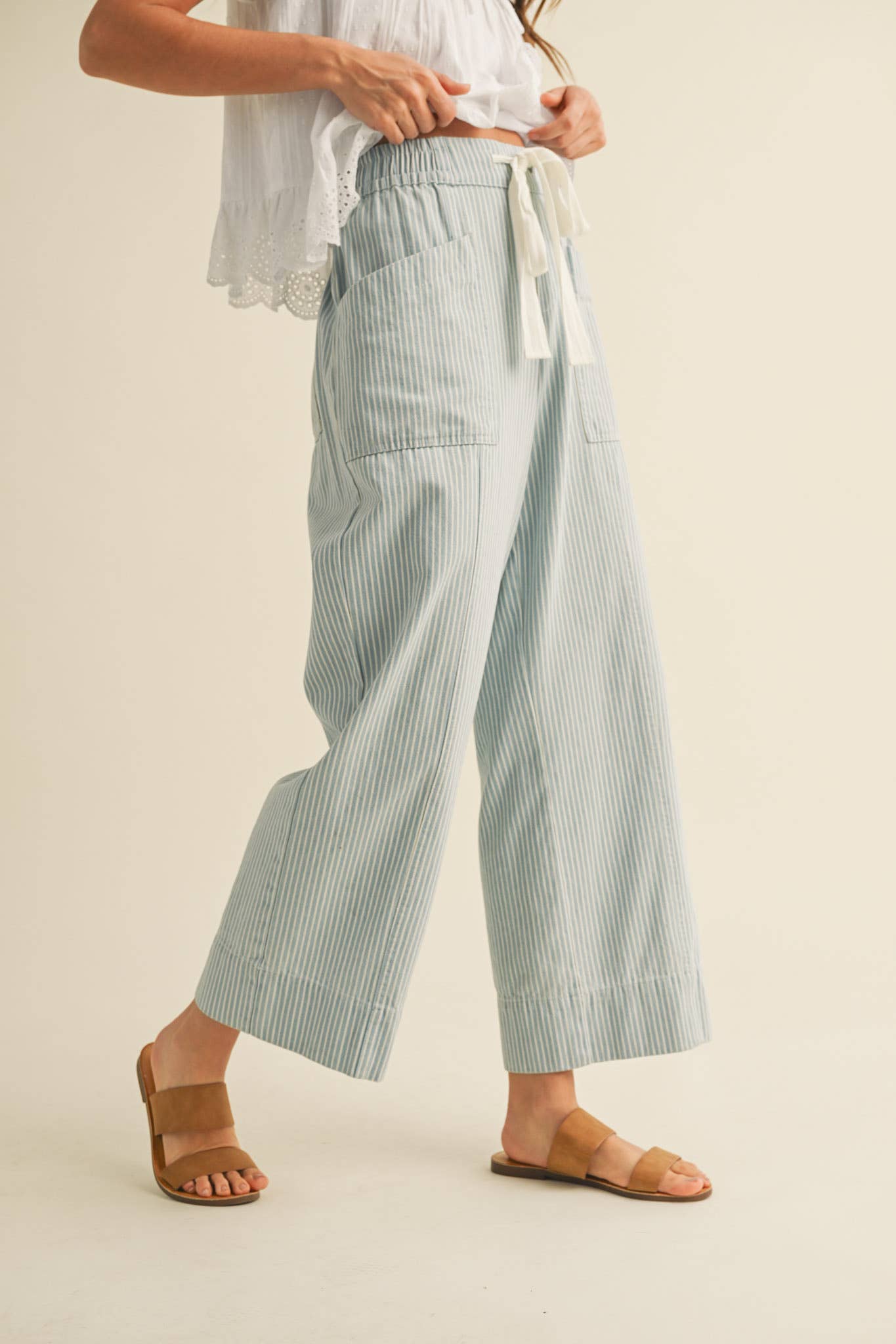 Cropped Pant- Striped Wide Leg
