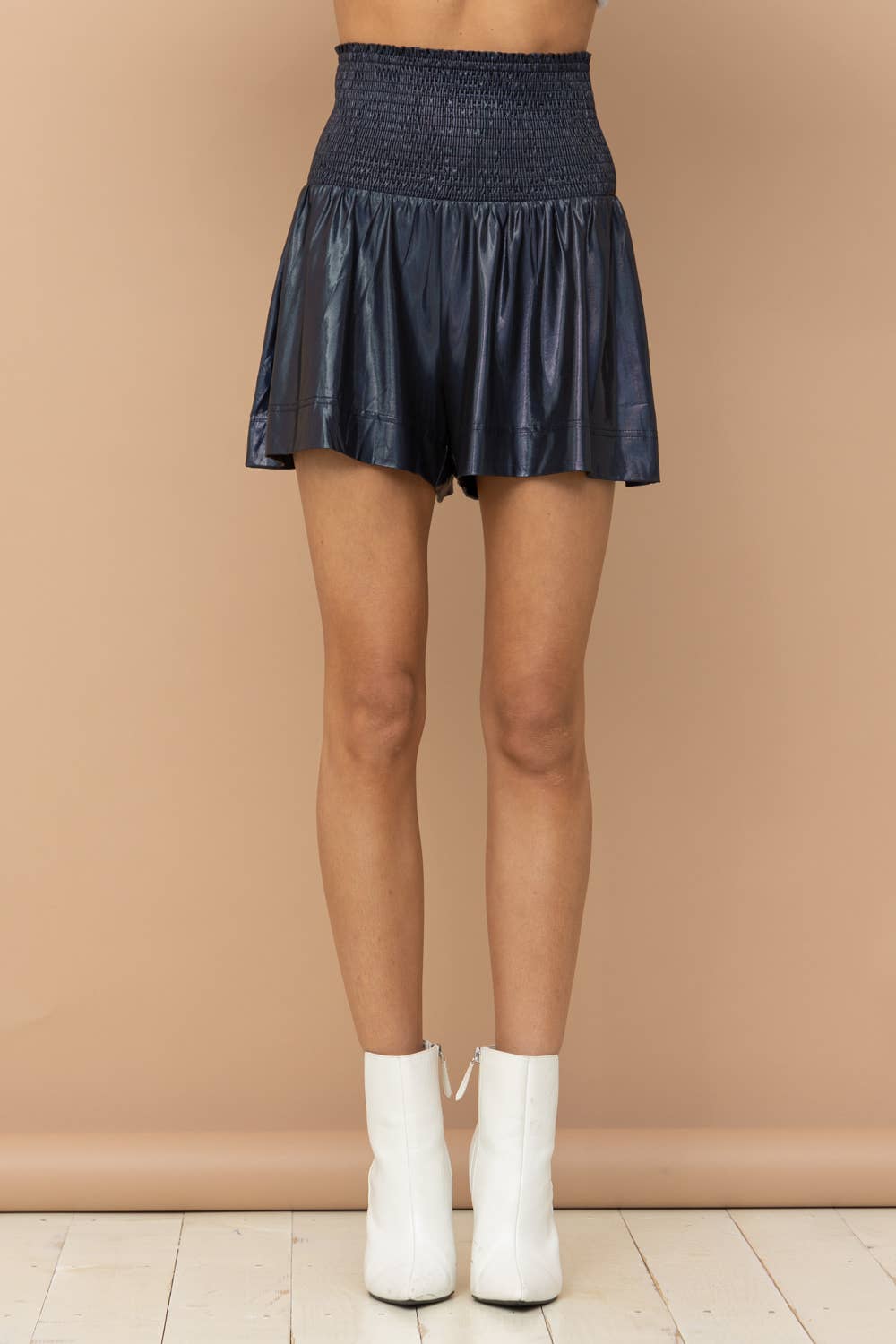 Smocked Waist Metallic Shorts