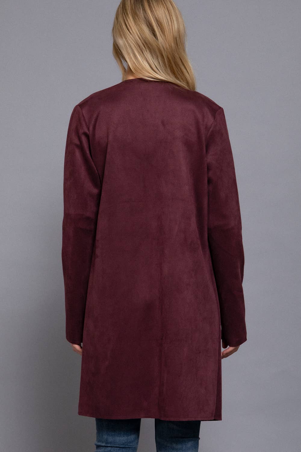 Jacket- Long Sleeve Front Two Zipper Detail Faux Suede Long
