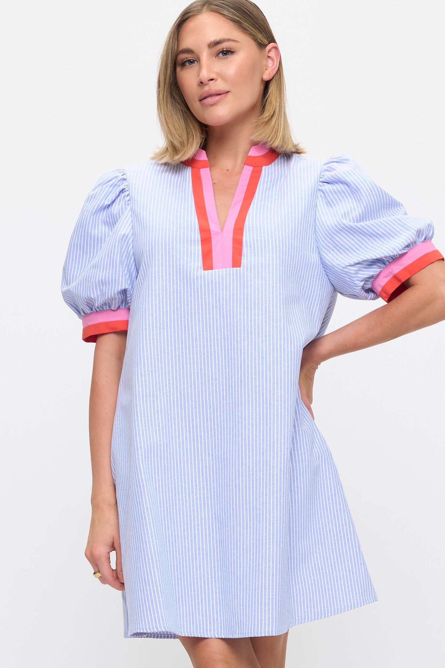 Dress- Striped with Colorful Collar