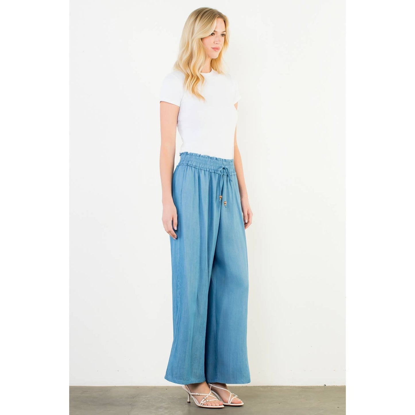 Pants - Elastic Waist Drawstring Chambray