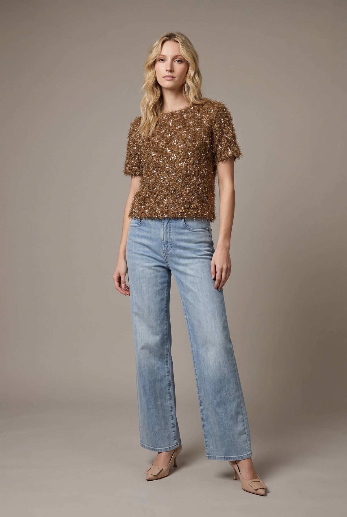 Top - Sequin Textured Short Sleeve