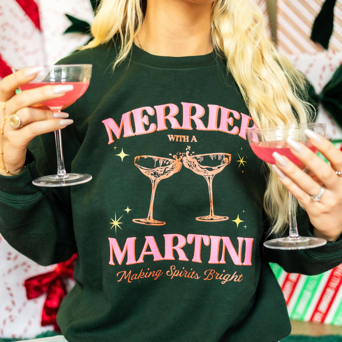 Sweatshirt - Merrier with a Martini