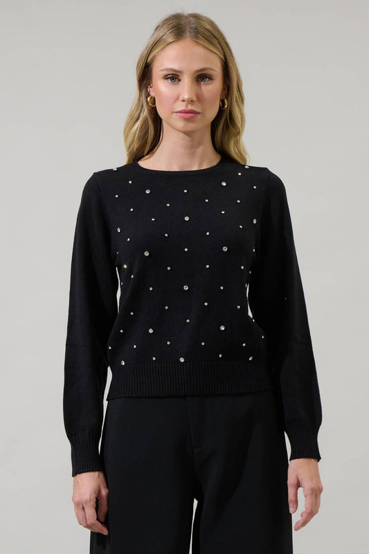 Sweater - Black Cropped Vardina Rhinestone