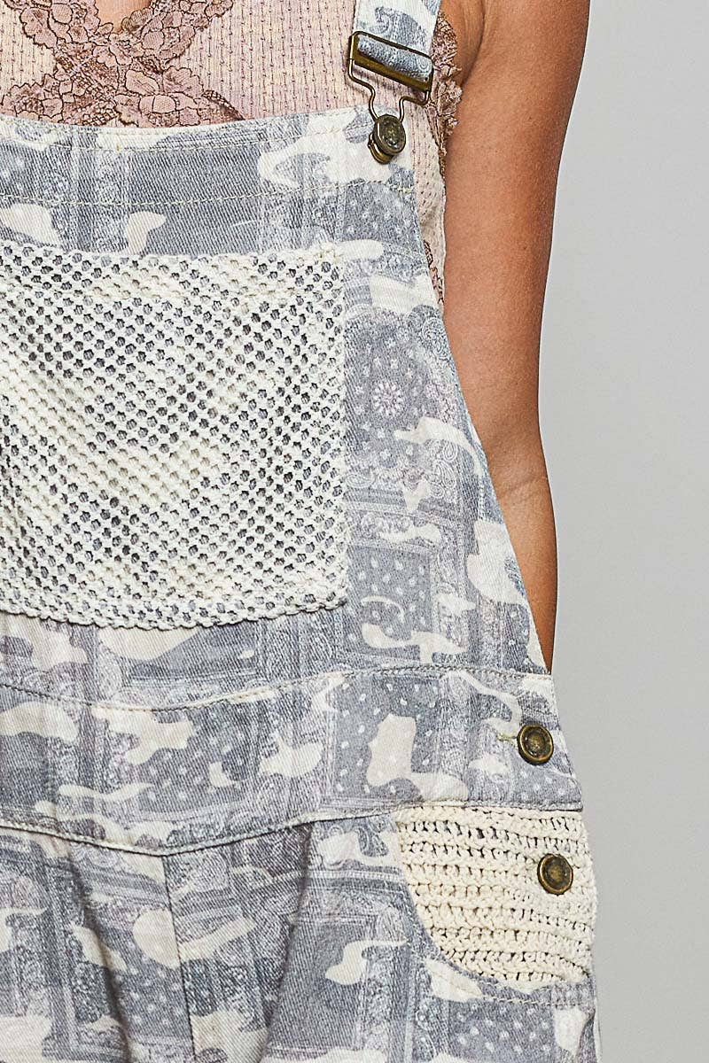 Overall - Crochet Contrast Patch Detail Chest Pocket Woven