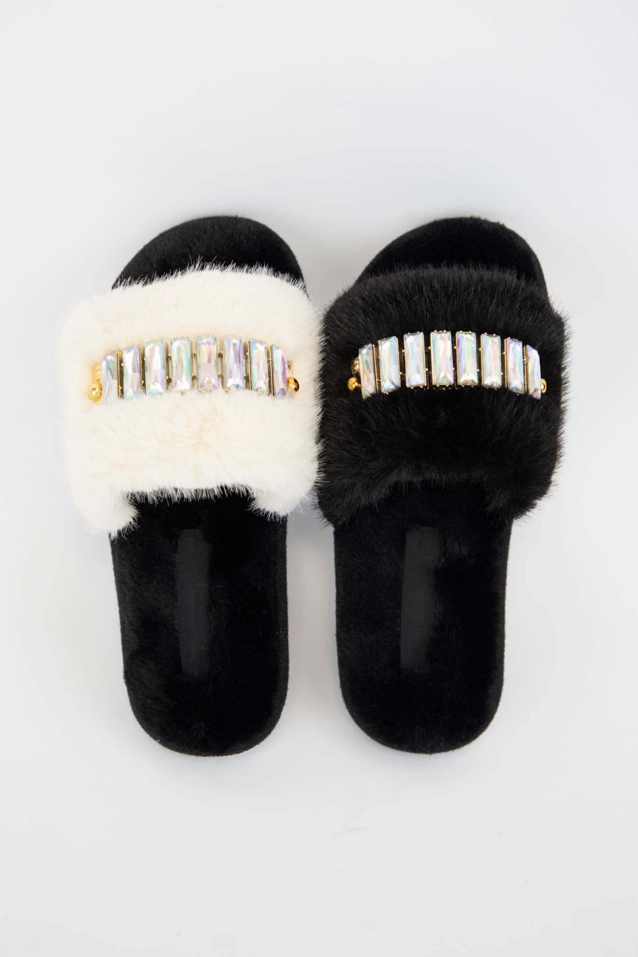BEDAZZLED RHINESTONE DECOR FURRY SLIPPERS