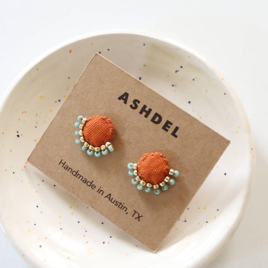 Colorful Textile Ray Stud Earrings with Beads