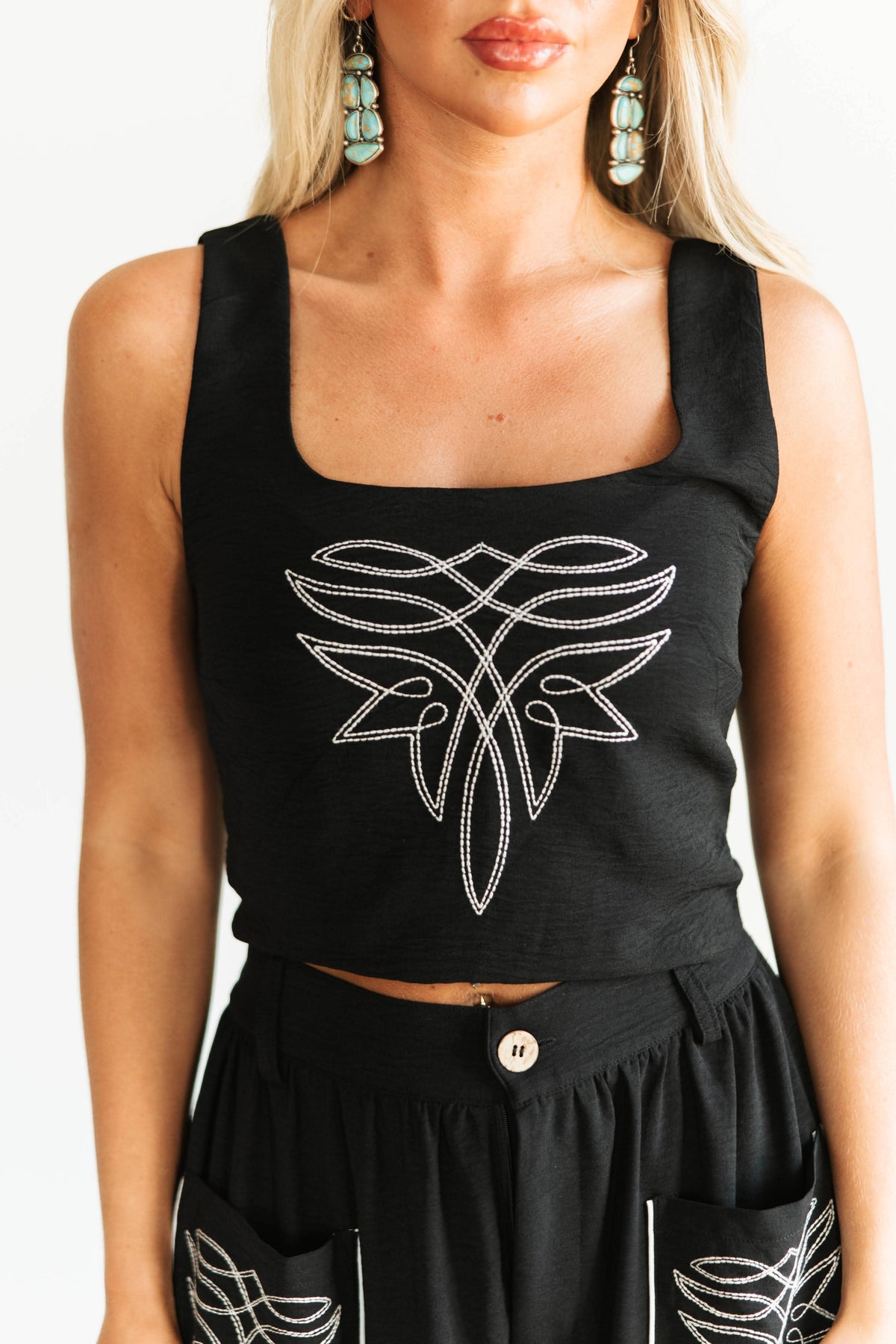 Set - Black Embroidered Top and Skirt
