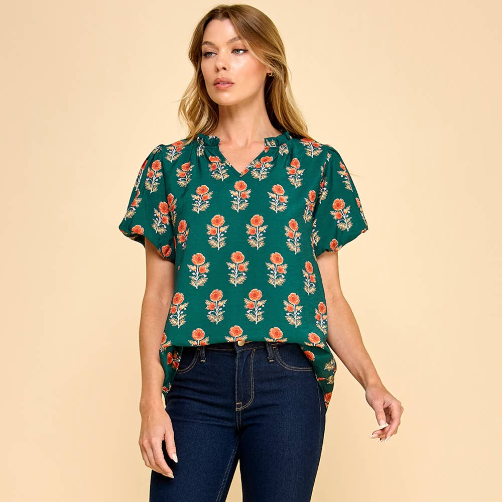 Blouse - Floral Puff Sleeve