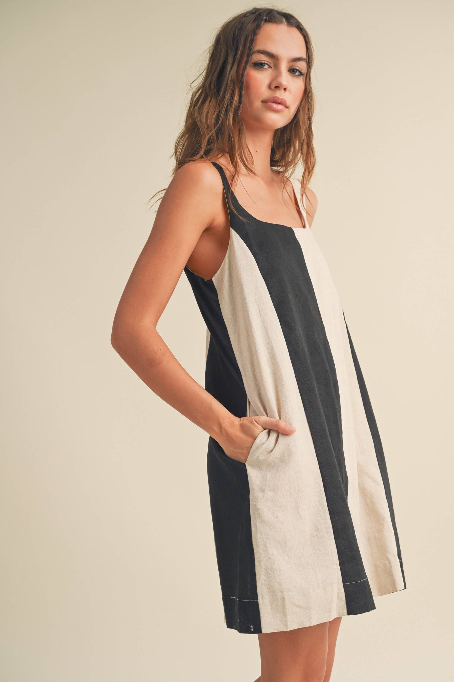 Dress- Color Block Linen Mini